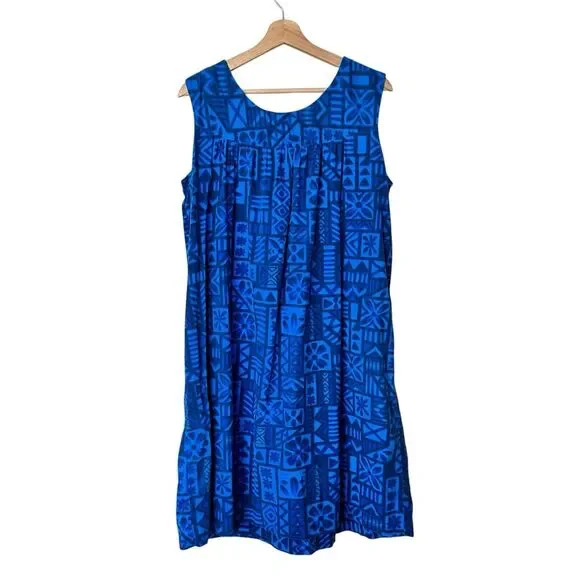 Vintage UI-Maikai hawaiian M dress Blue Muu Muu Sleeveless Midi dress - Picture 2 of 10